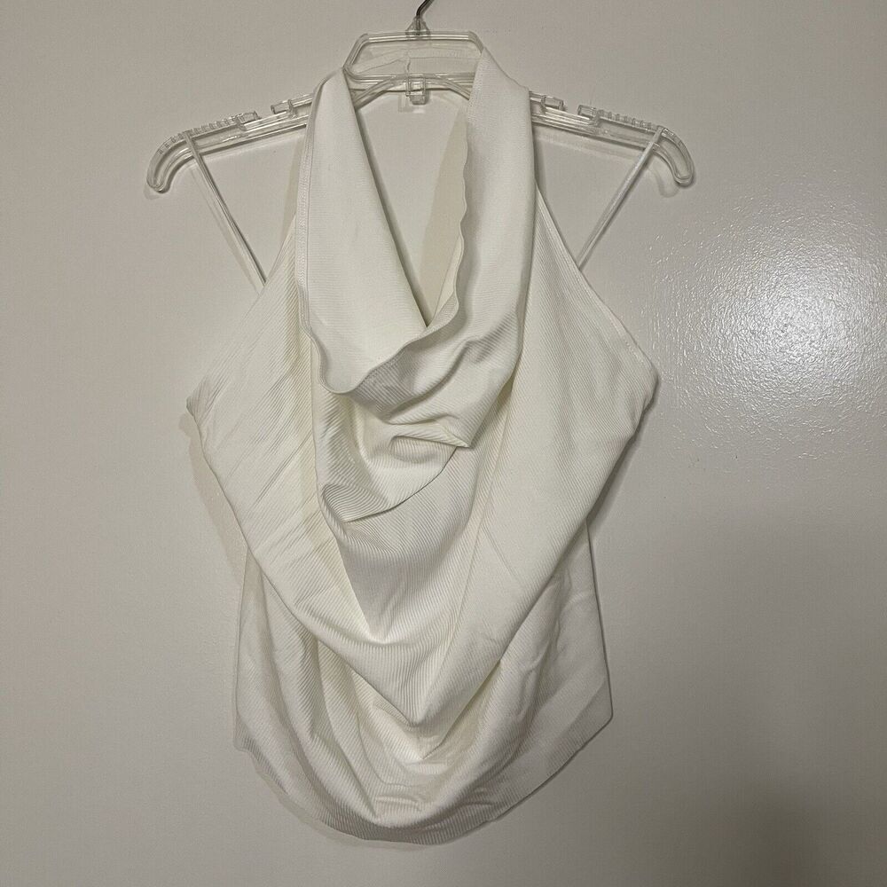 NWT NAKED WARDROBE white ribbed halter cowl neck top size small